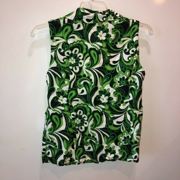 Susan Bristol Linen Green Floral Sleeveless Shirt - Picture 4 of 6